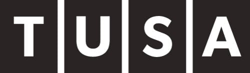Logo with the text 'TUSA' in bold white letters, each letter separated by vertical lines on a black background.