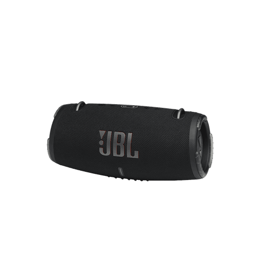 A black JBL portable Bluetooth speaker with a cylindrical shape and the JBL logo on the front, placed against a plain white background.